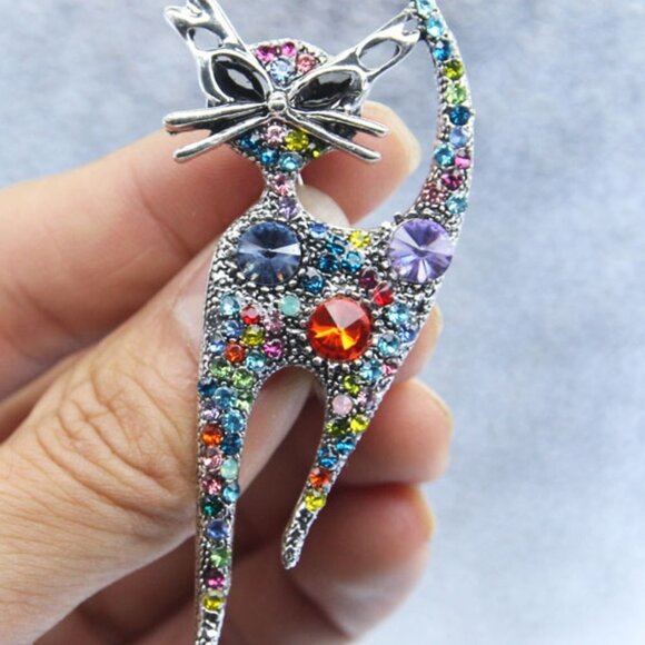 Cat Shape Rhinestone Decorative Alloy Brooch - Picture 2 of 4